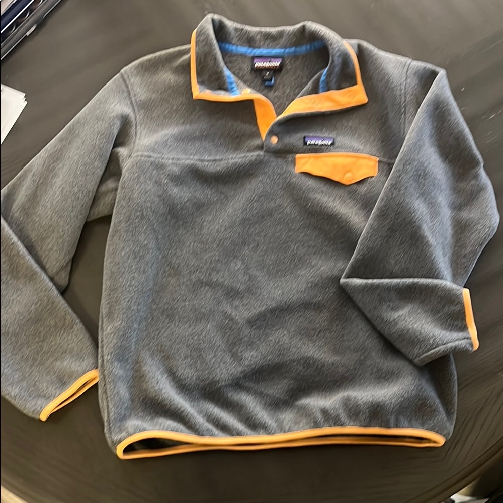 Gray Fleece Pullover with Orange Accents